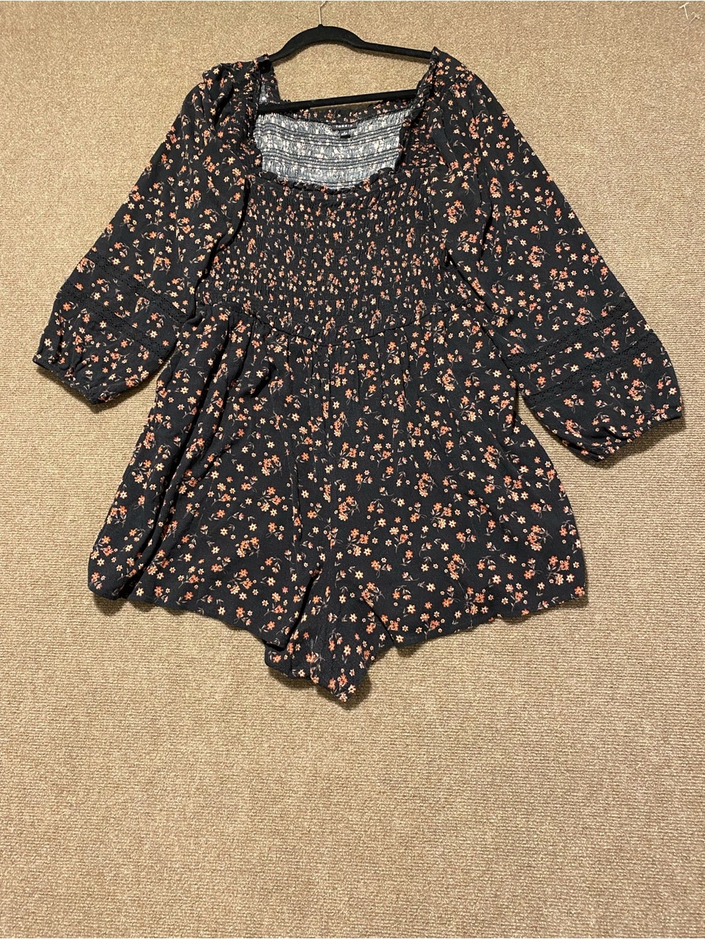Torrid Whimsigoth Smocked Floral Long Sleeve Romper 2X Boho